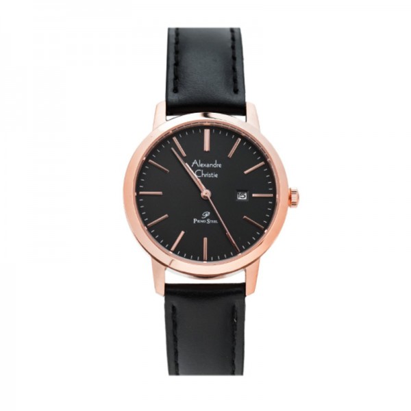 Alexandre Christie AC 1007 Rosegold Black Leather Lady LDLRGBA